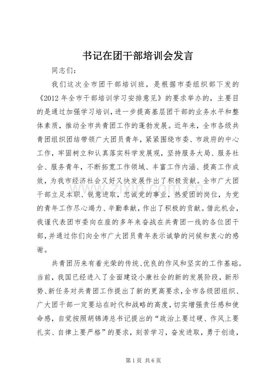 书记在团干部培训会发言.docx_第1页