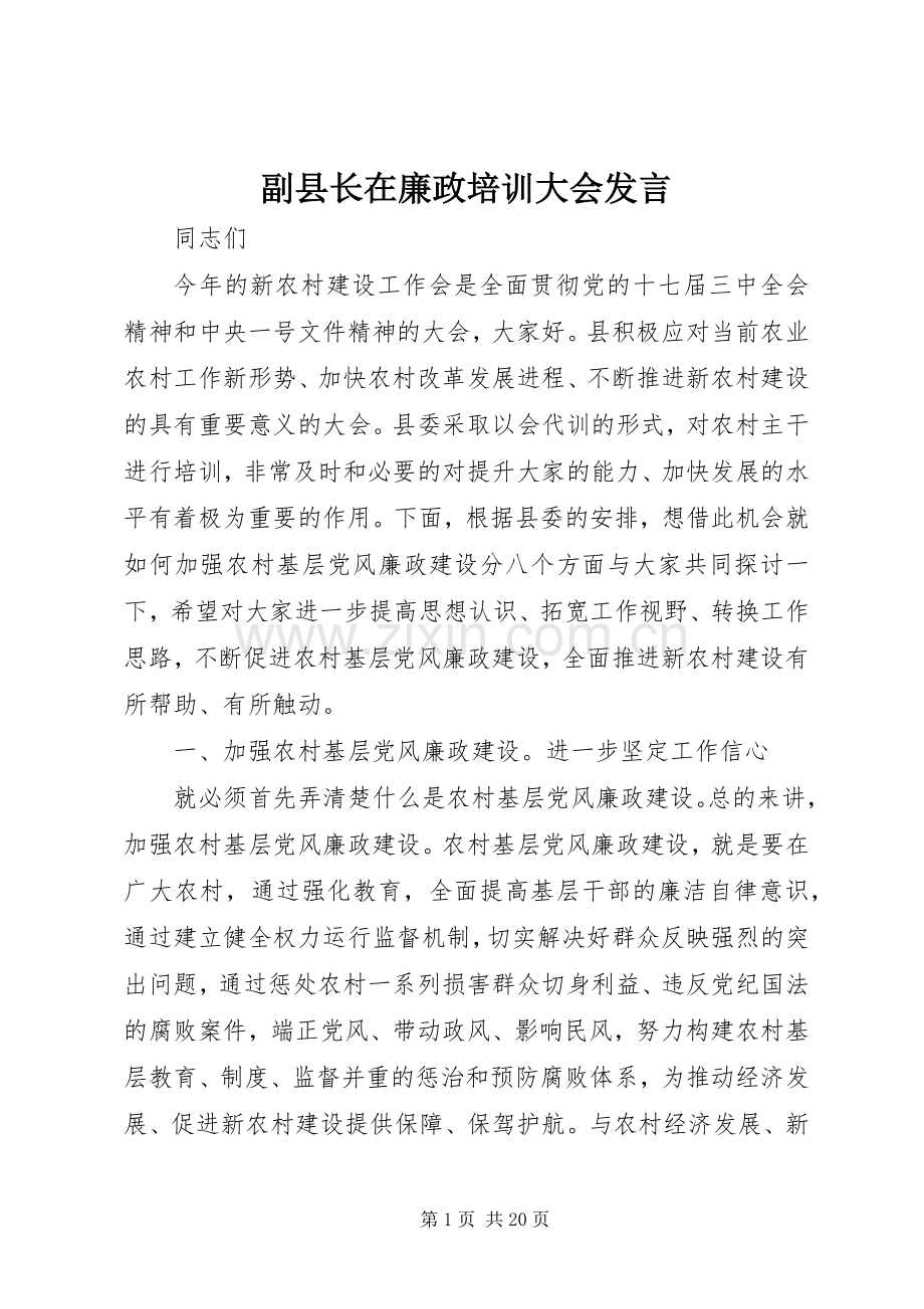 副县长在廉政培训大会发言.docx_第1页