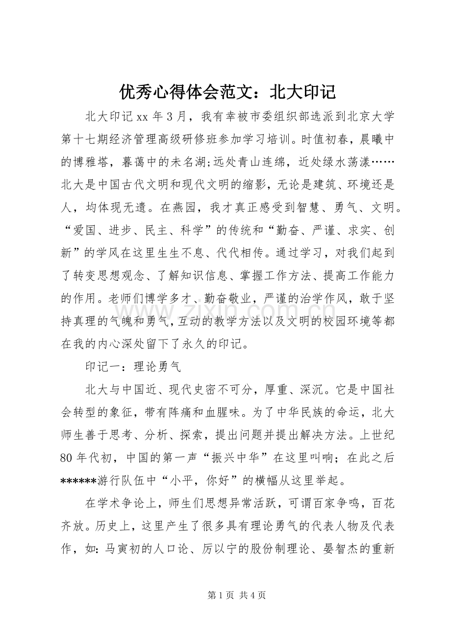 优秀心得体会范文：北大印记.docx_第1页