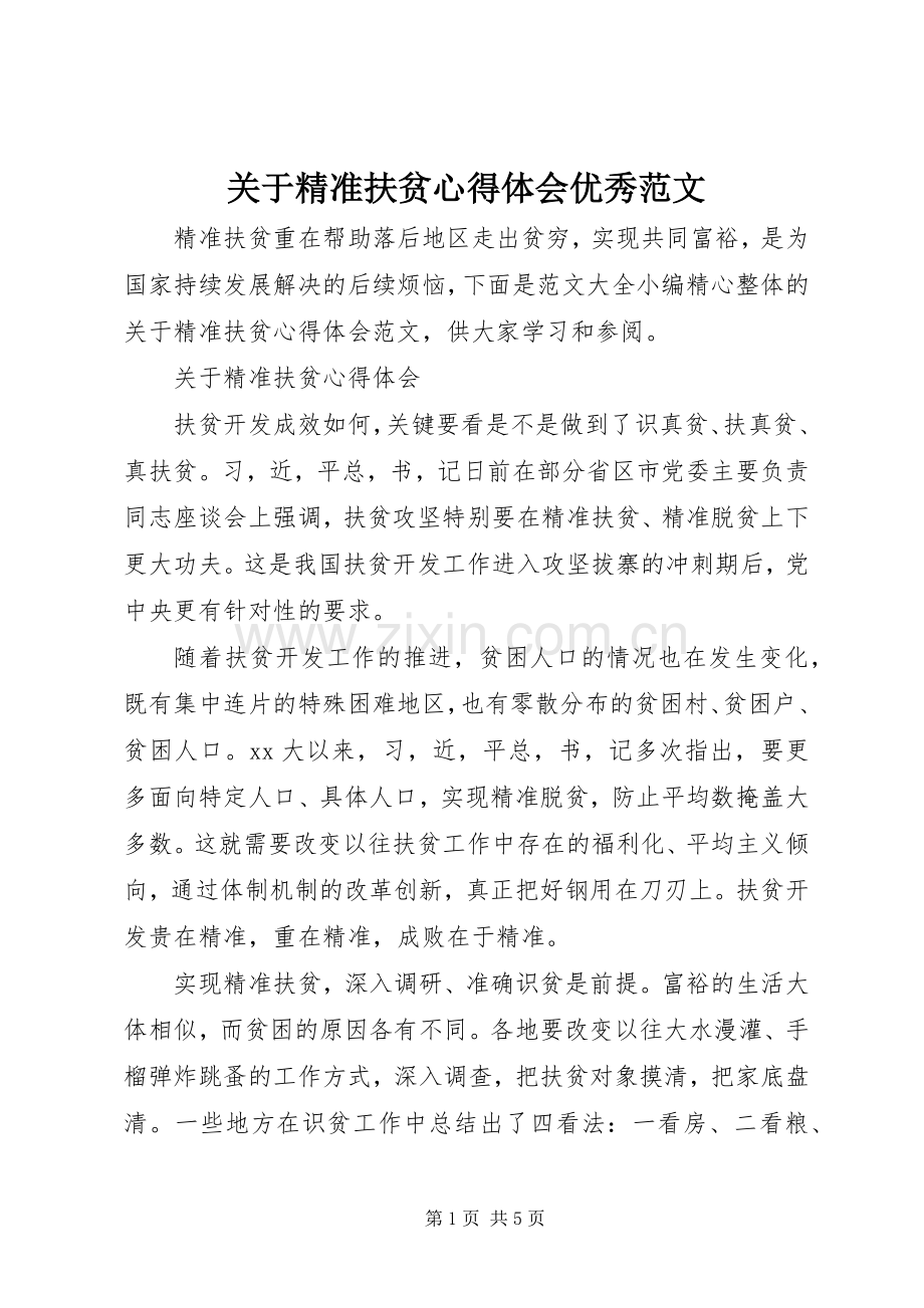 关于精准扶贫心得体会优秀范文.docx_第1页