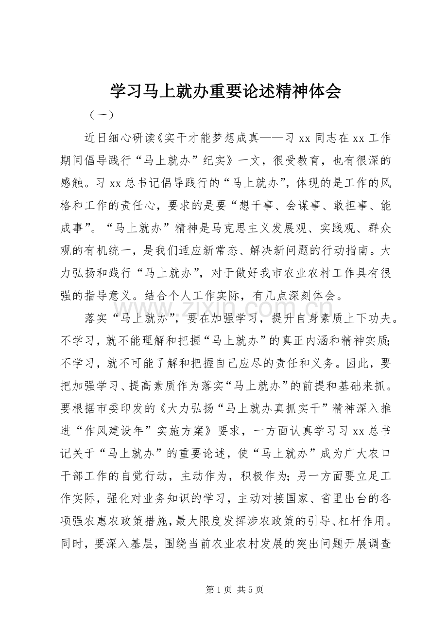 学习马上就办重要论述精神体会.docx_第1页