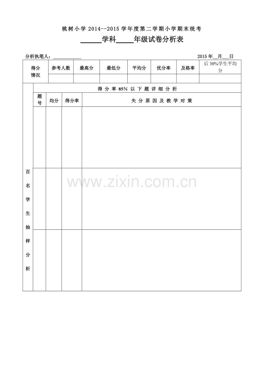 桃树小学试卷分析表.doc_第1页