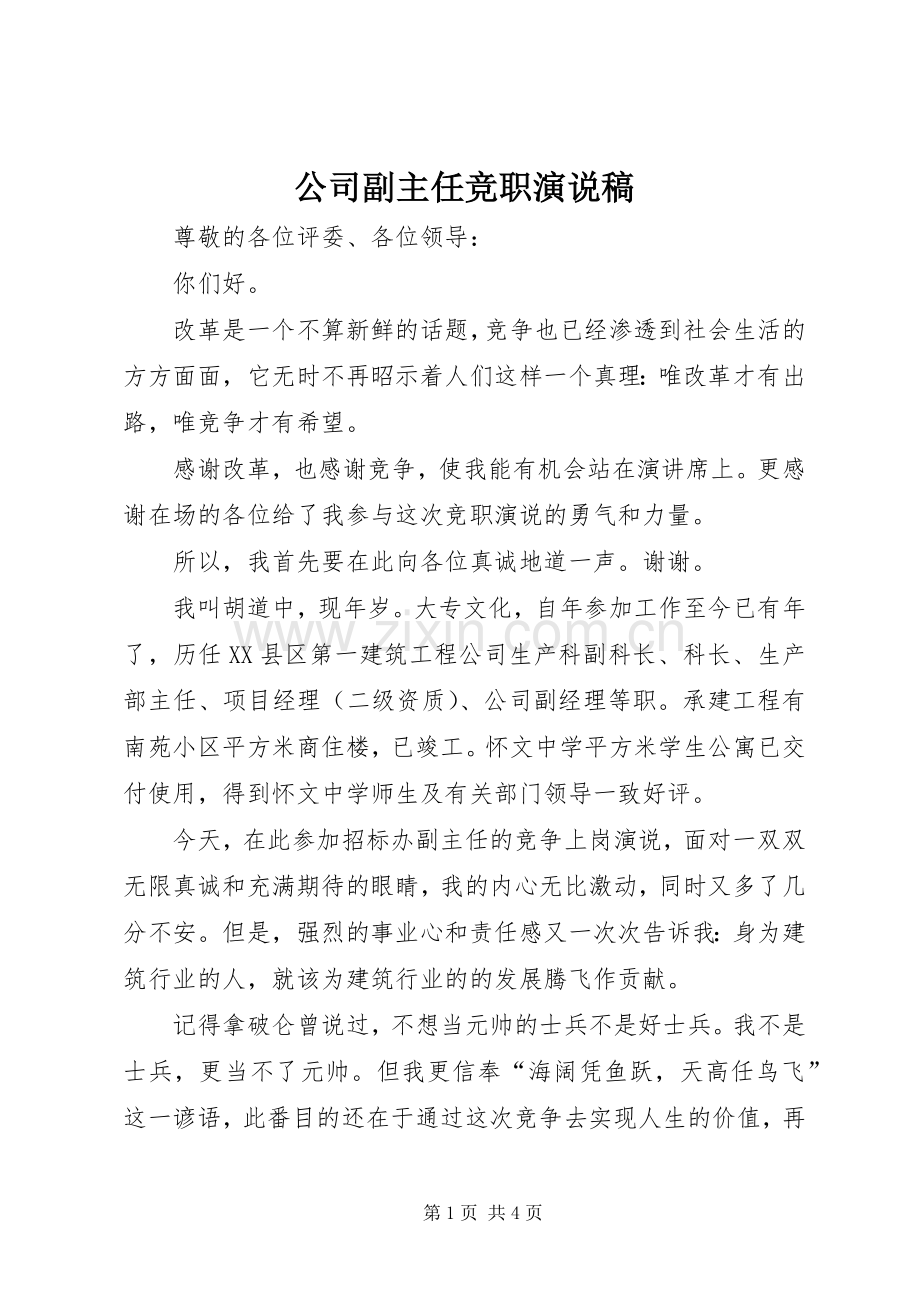 公司副主任竞职演说稿.docx_第1页