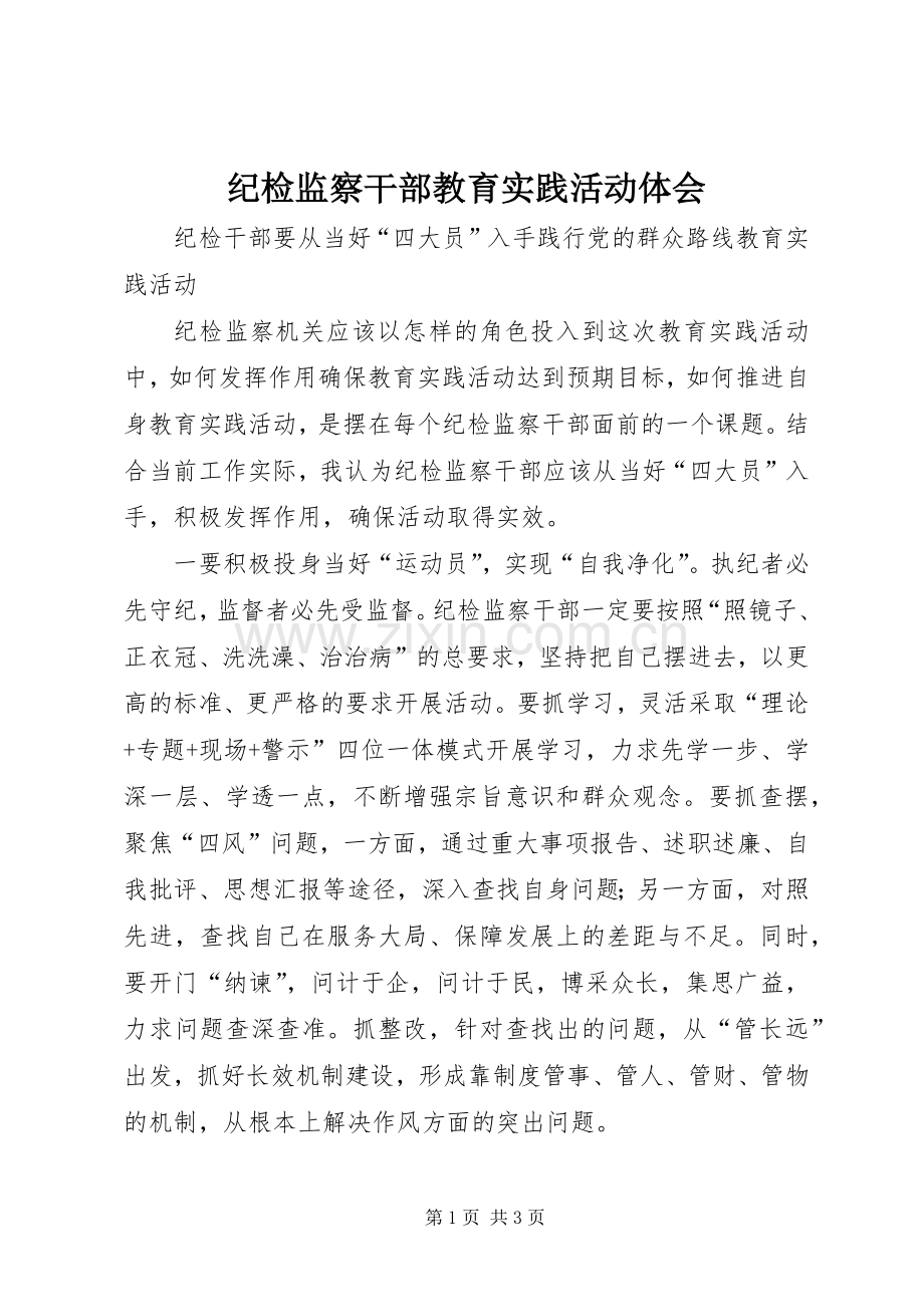 纪检监察干部教育实践活动体会.docx_第1页