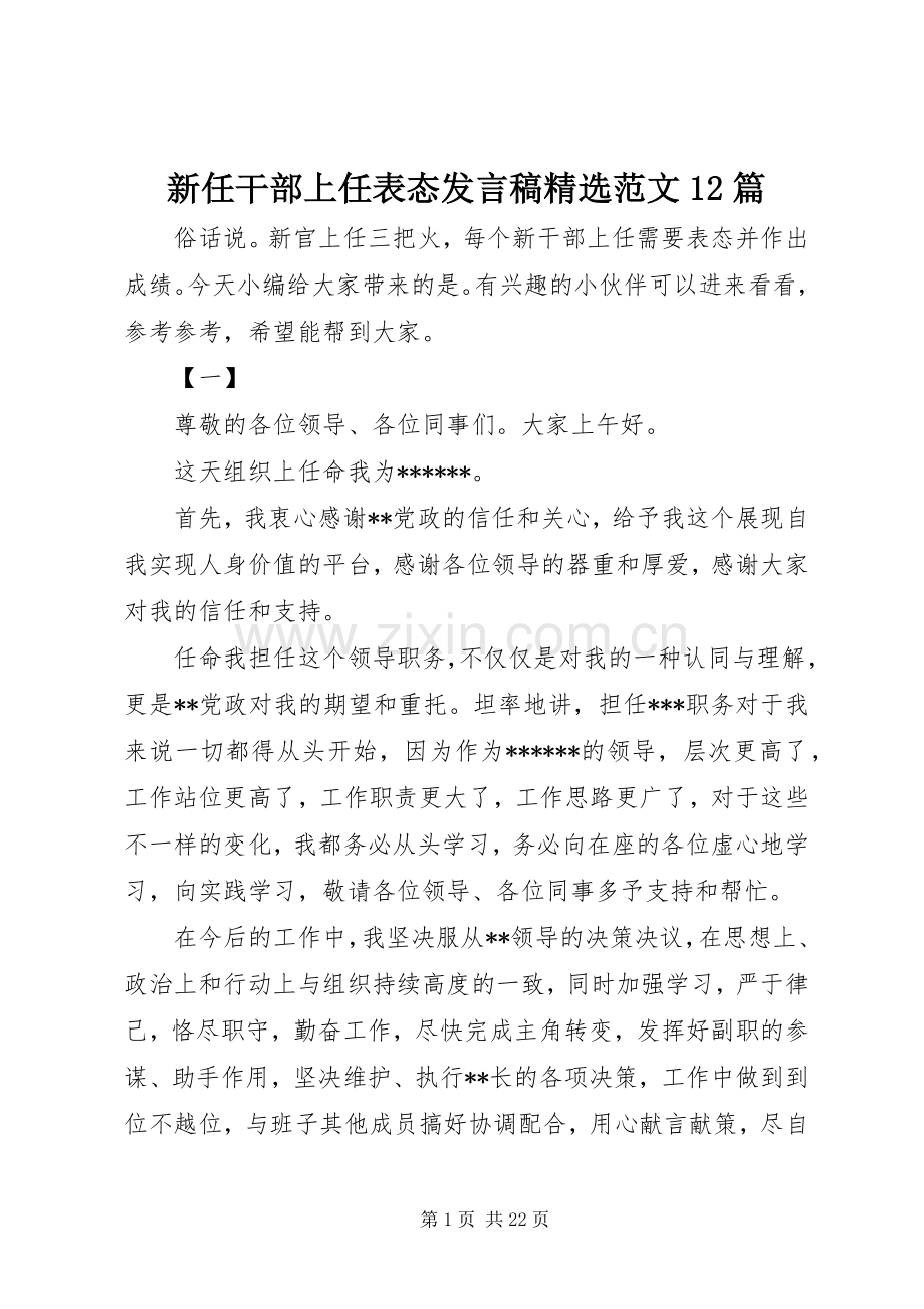 新任干部上任表态发言稿范文12篇.docx_第1页