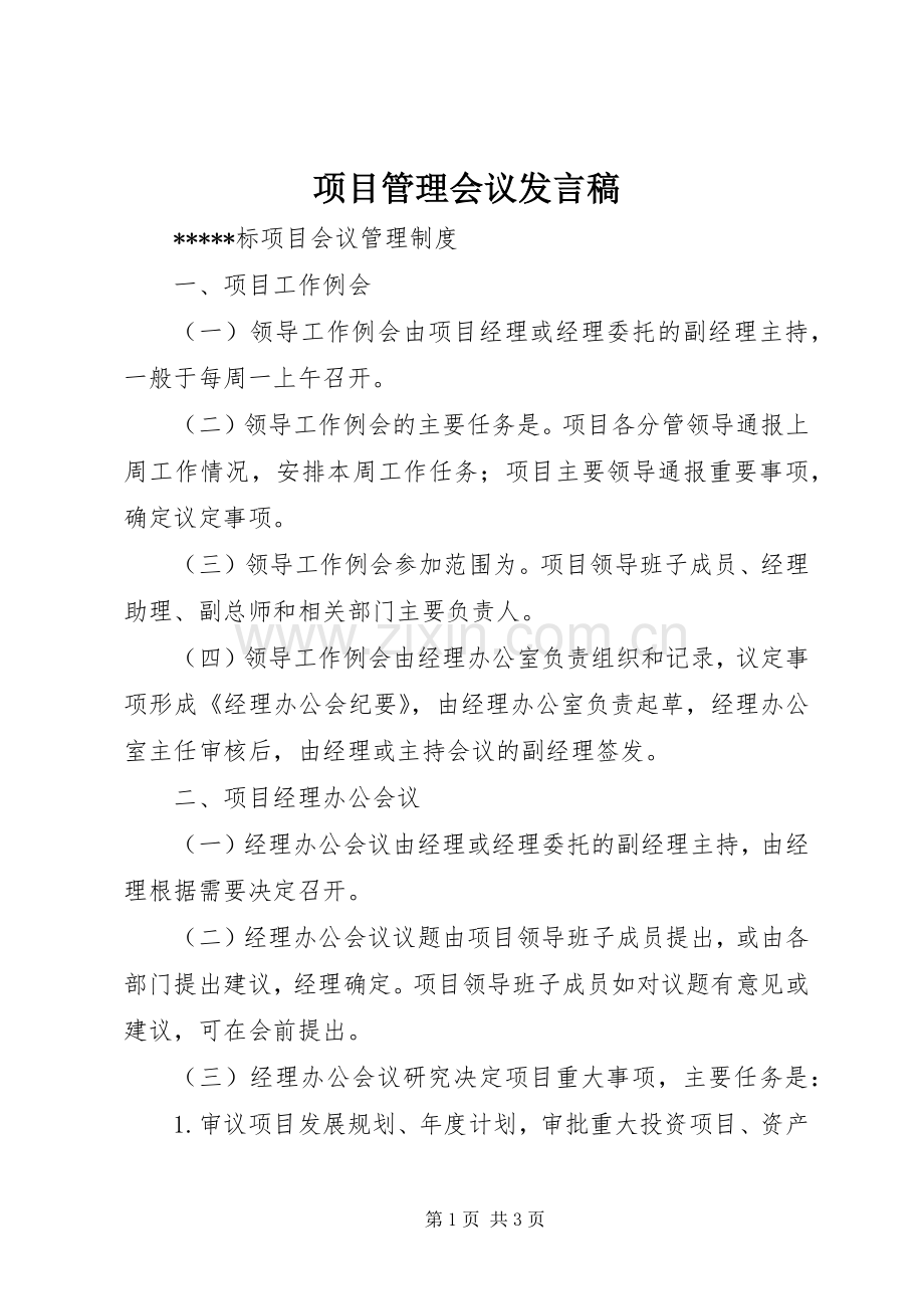 项目管理会议发言稿.docx_第1页