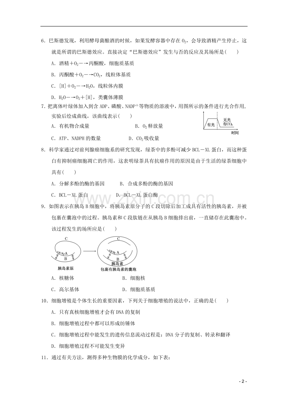 山东省2011-2012学年高中生物分子与细胞模块测试8-新人教版必修1.doc_第2页