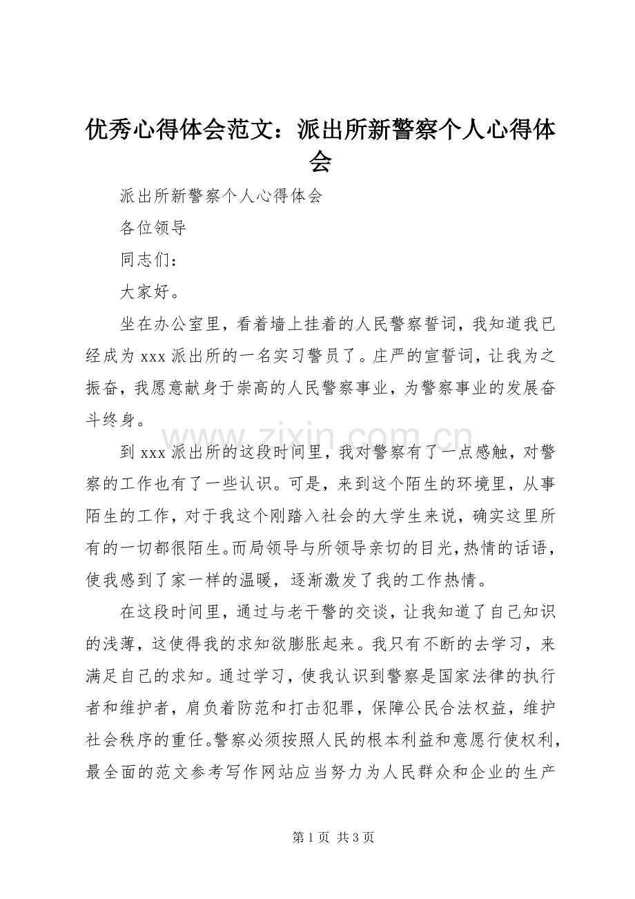 优秀心得体会范文：派出所新警察个人心得体会.docx_第1页