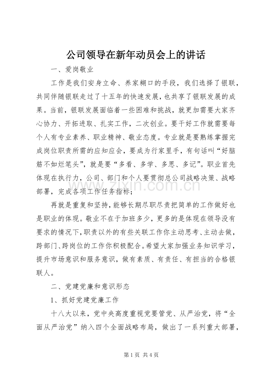 公司领导在新年动员会上的讲话.docx_第1页