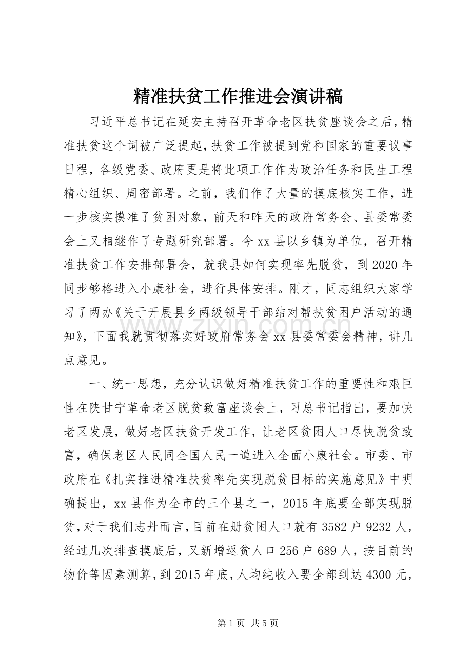 精准扶贫工作推进会演讲稿.docx_第1页