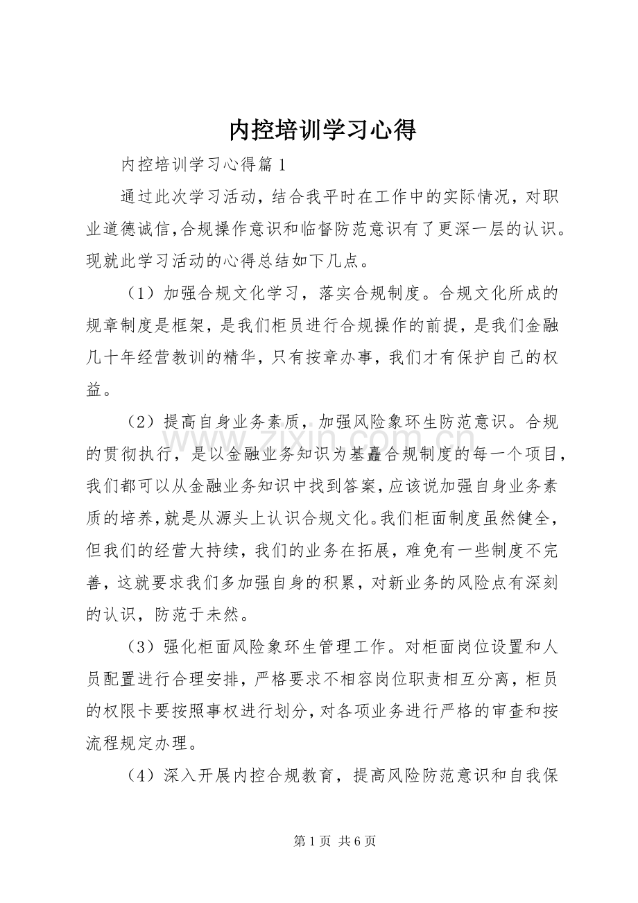 内控培训学习心得.docx_第1页