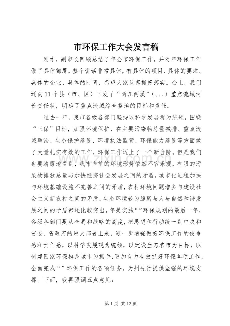 市环保工作大会发言稿.docx_第1页