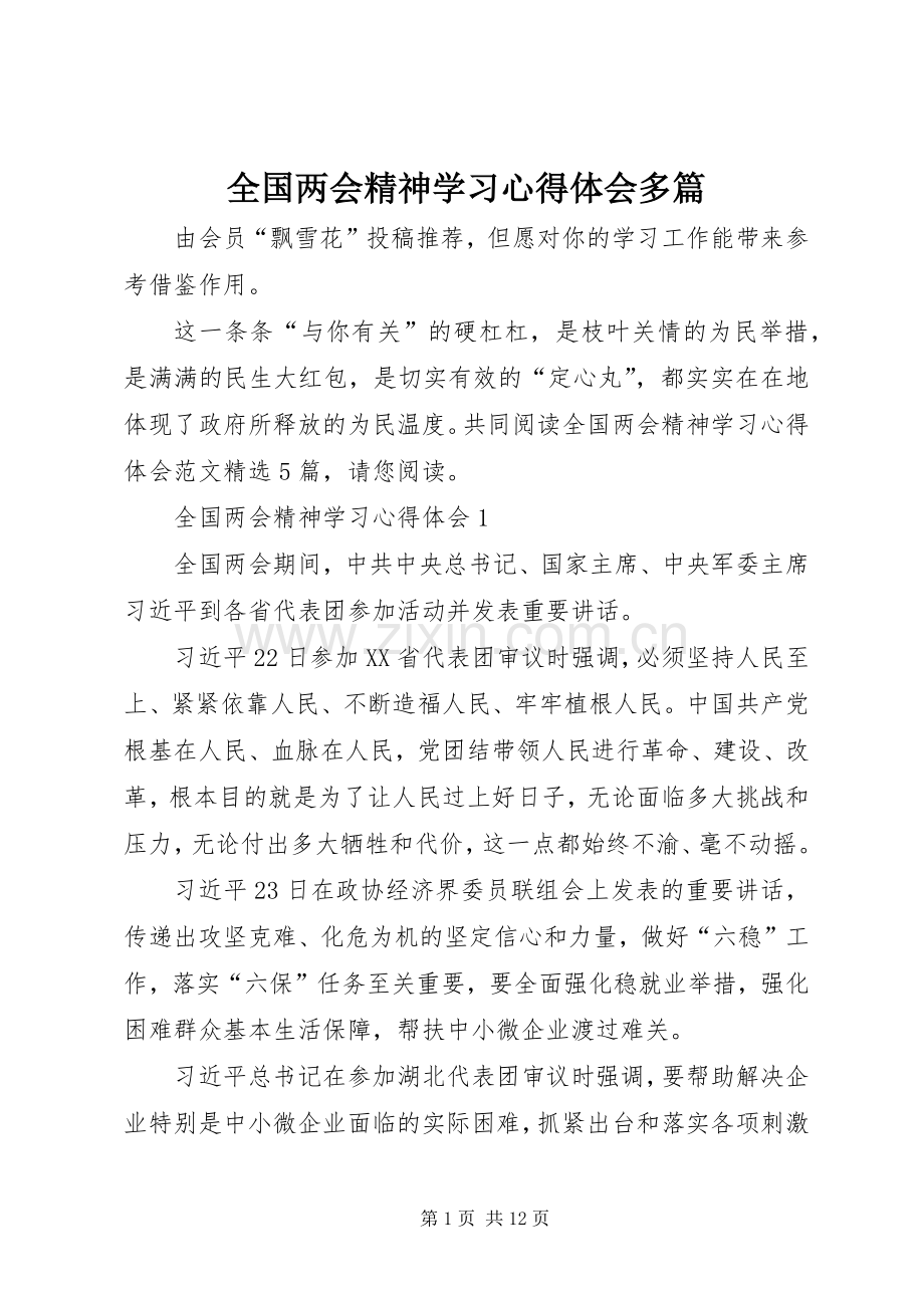 全国两会精神学习心得体会多篇.docx_第1页