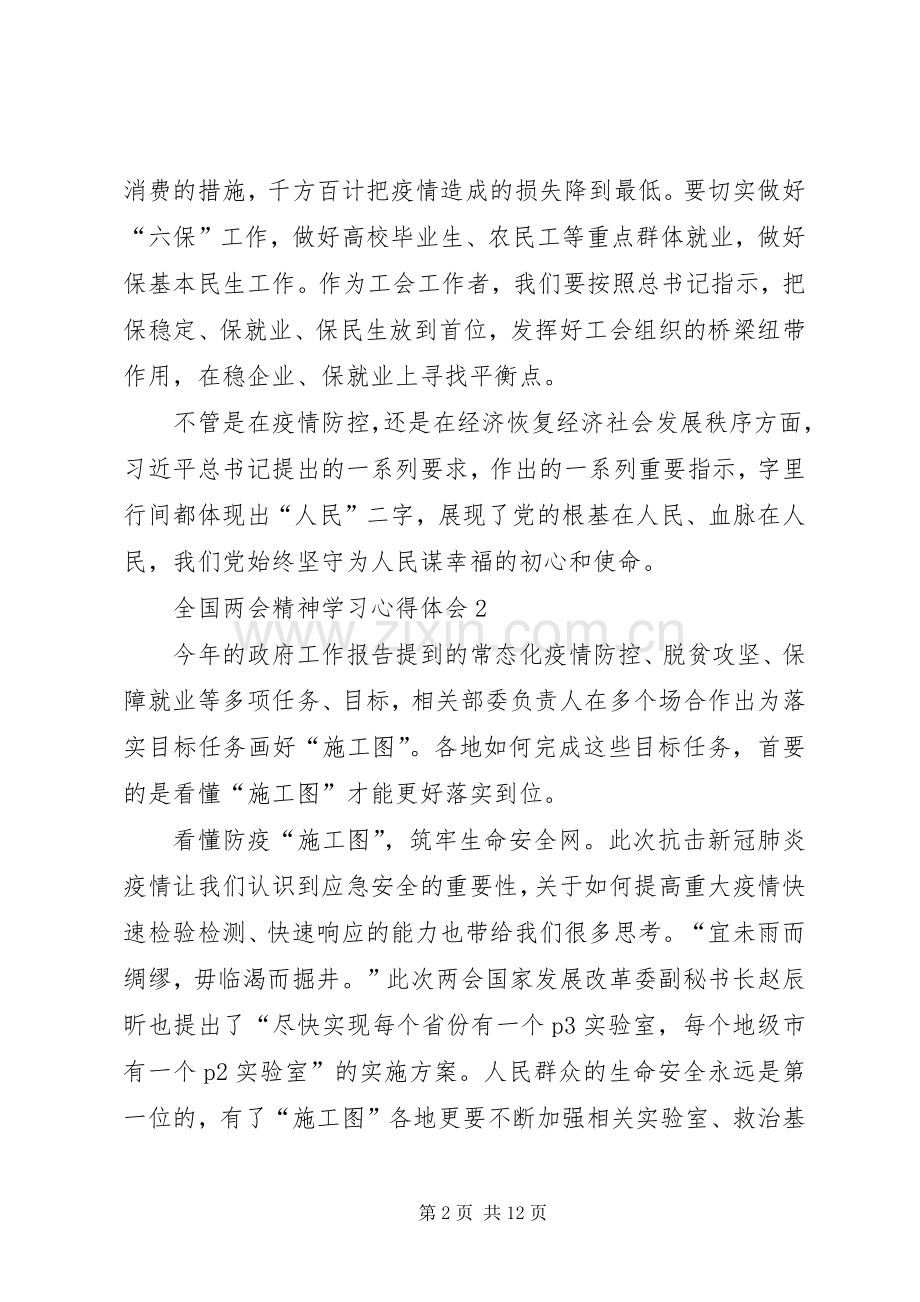 全国两会精神学习心得体会多篇.docx_第2页