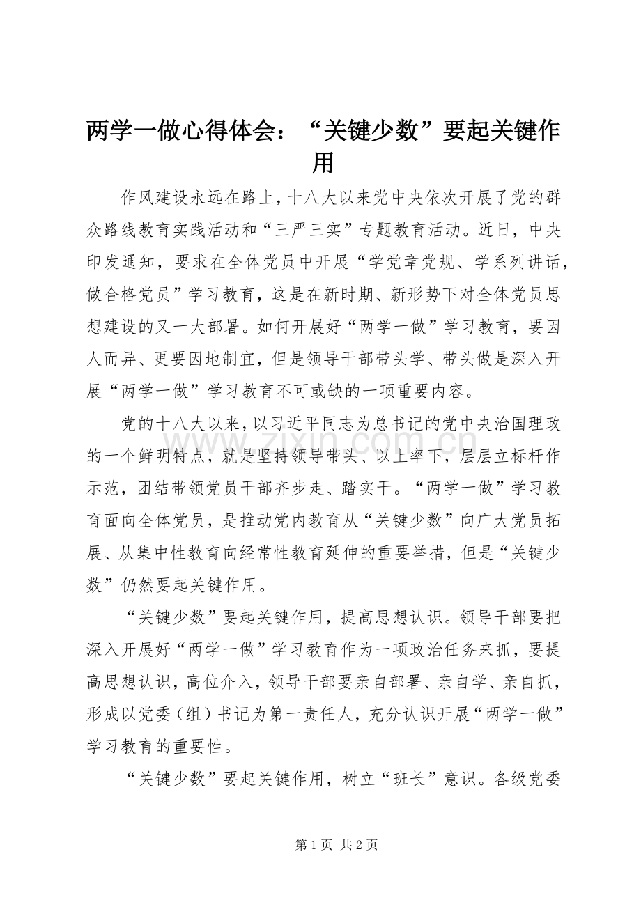 两学一做心得体会：“关键少数”要起关键作用.docx_第1页