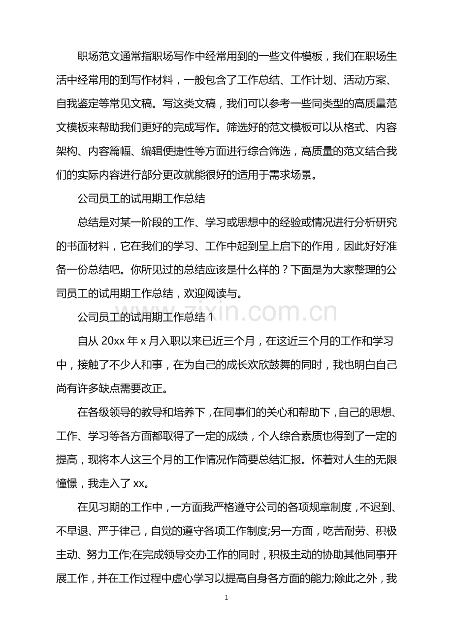 2022年公司员工的试用期工作总结.doc_第1页