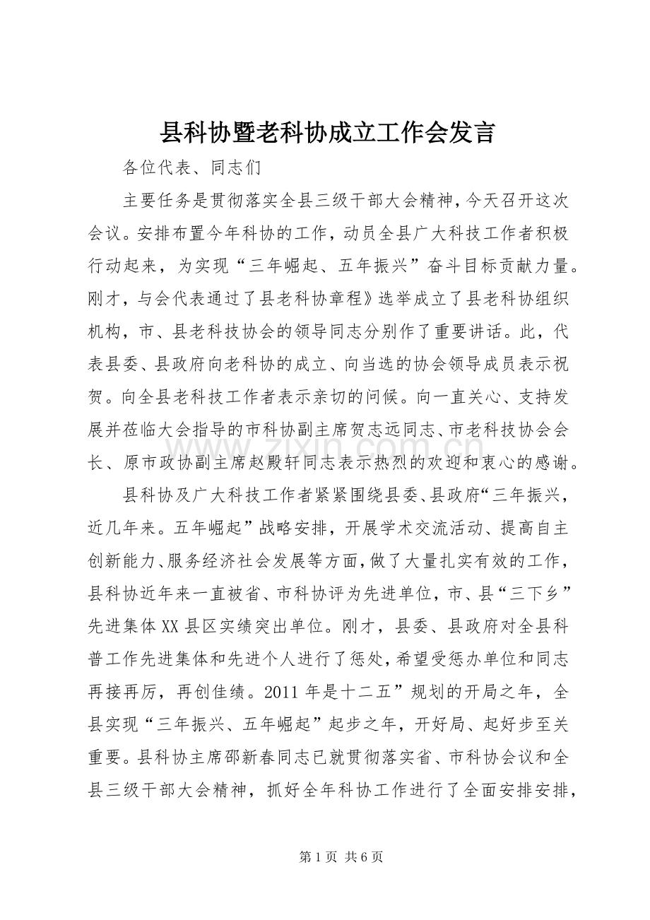 县科协暨老科协成立工作会发言.docx_第1页