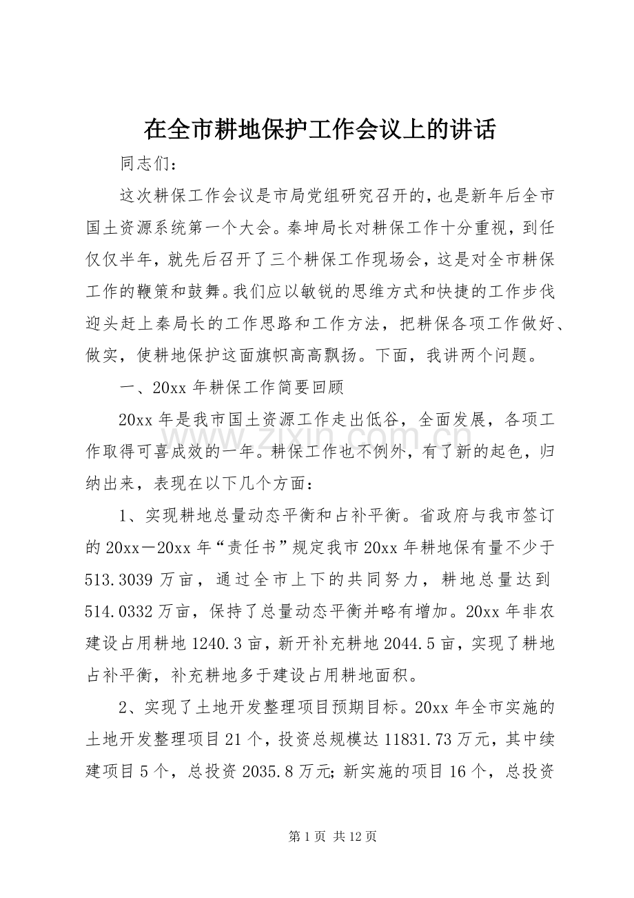 在全市耕地保护工作会议上的讲话.docx_第1页