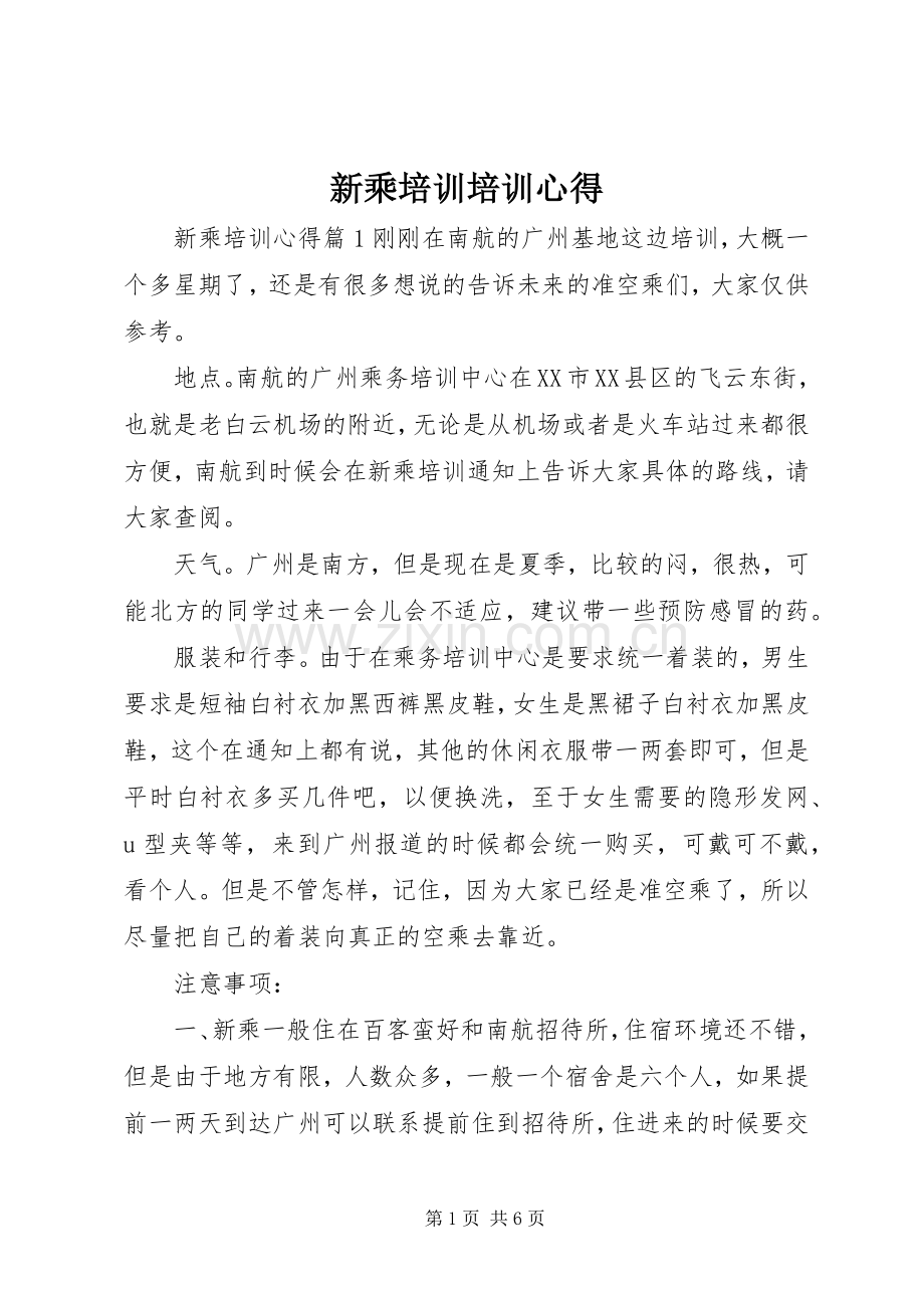 新乘培训培训心得.docx_第1页