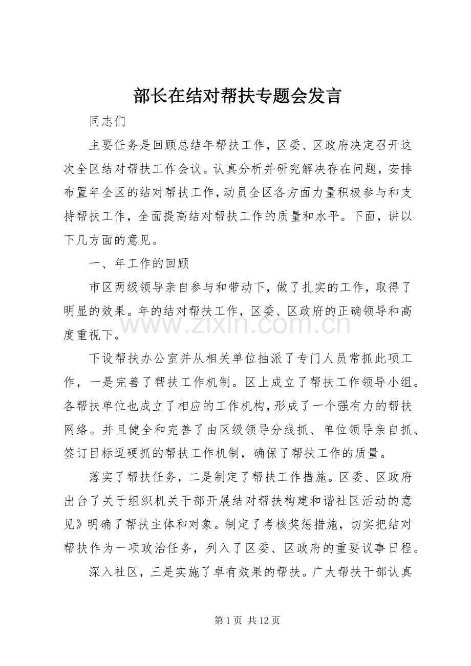 部长在结对帮扶专题会发言.docx_第1页