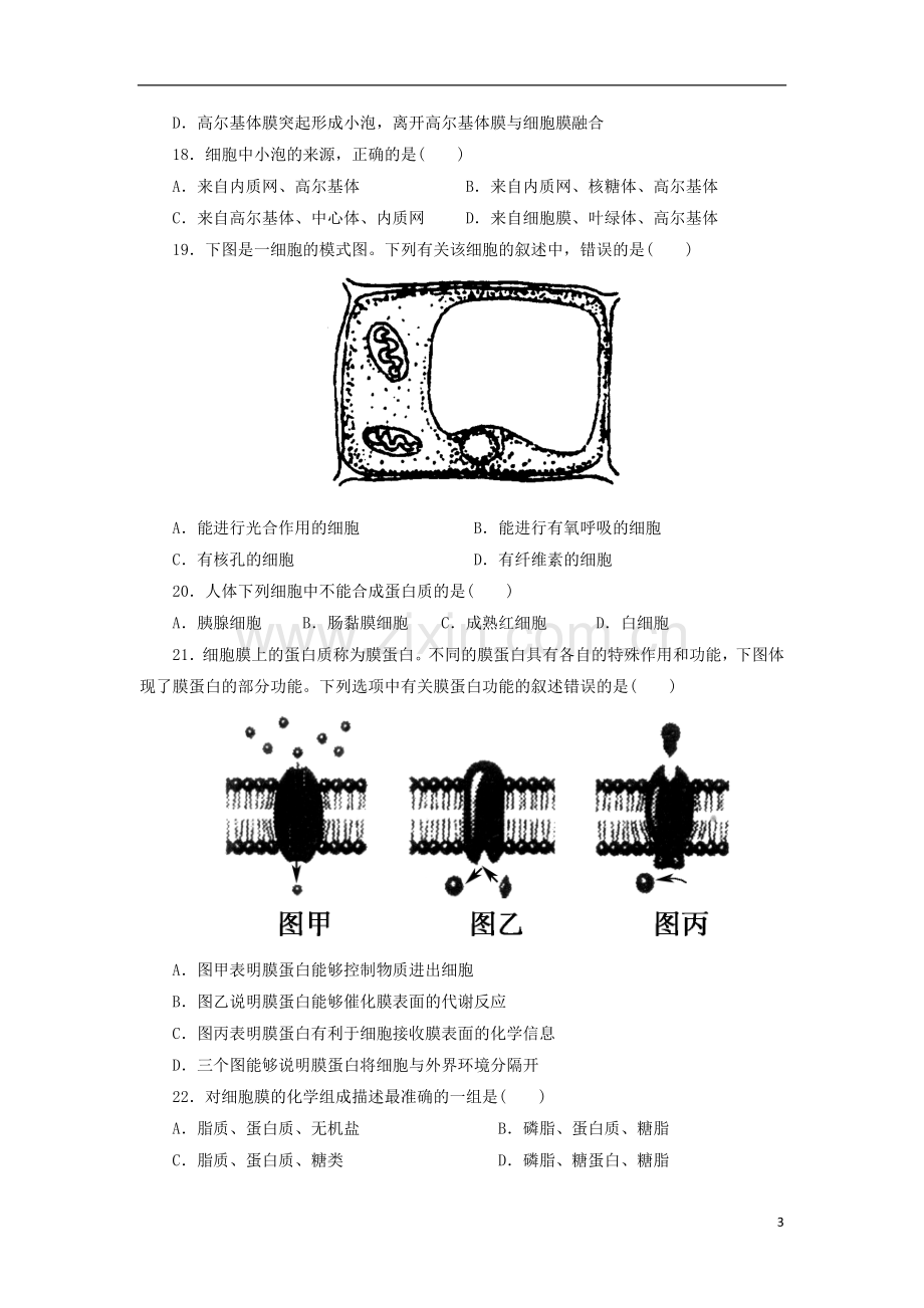 山东省高三生物单元测试3-第3章《细胞的基本结构》-新人教版必修1.doc_第3页