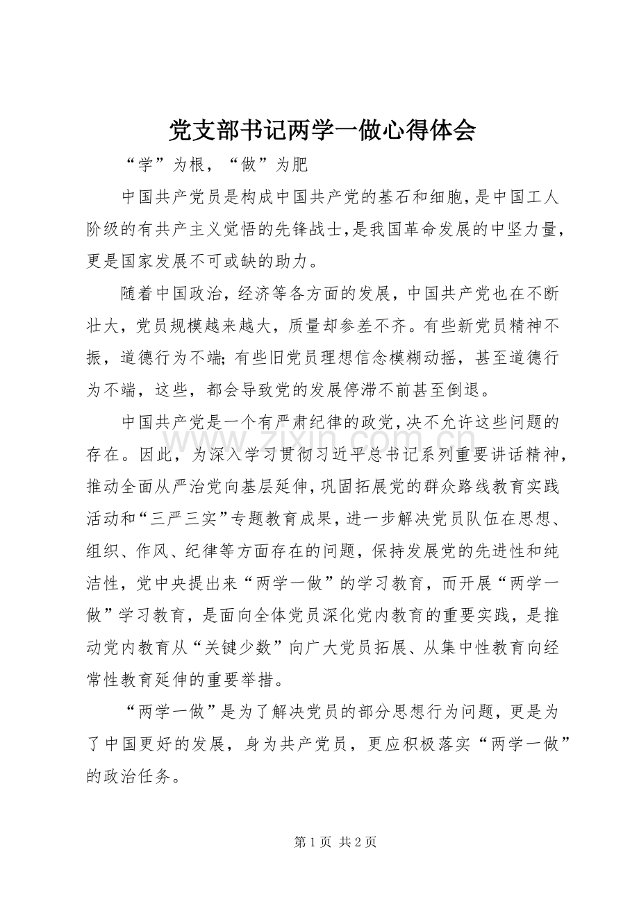 党支部书记两学一做心得体会.docx_第1页