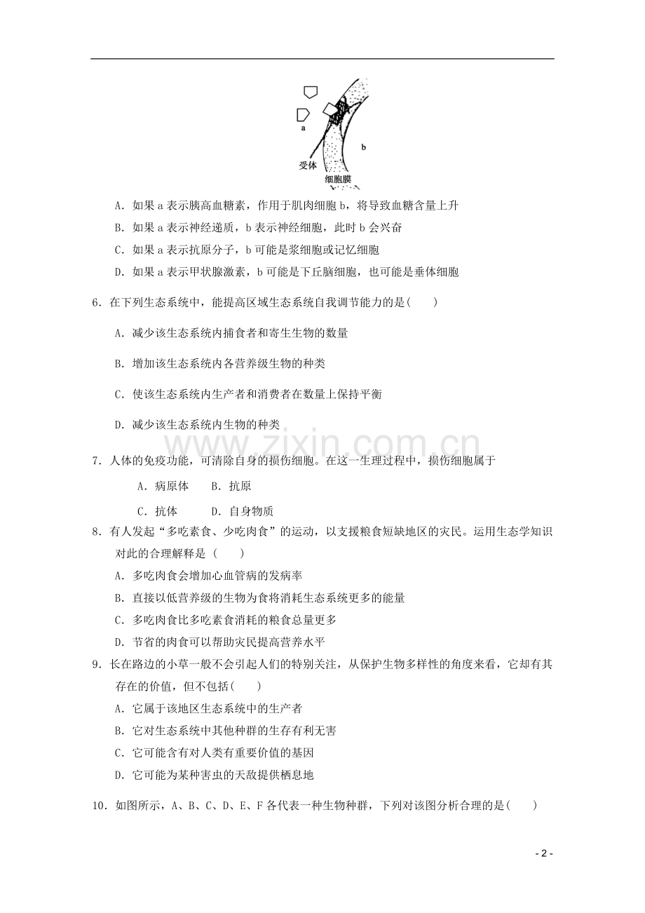 山东省2011年高中生物学业水平测试模拟试题20-新人教版必修3.doc_第2页