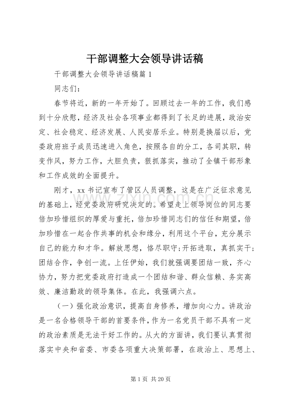 干部调整大会领导讲话稿.docx_第1页