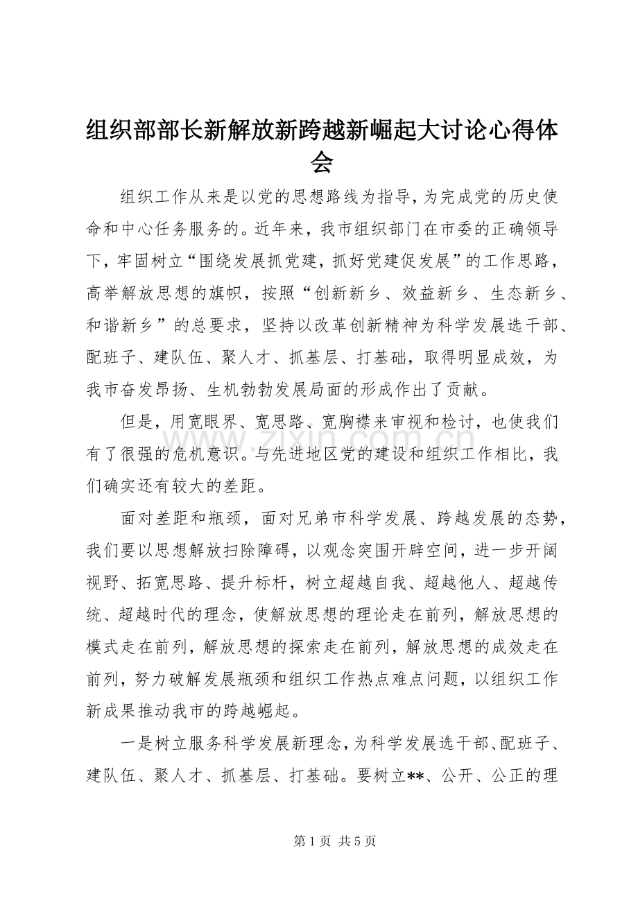 组织部部长新解放新跨越新崛起大讨论心得体会.docx_第1页