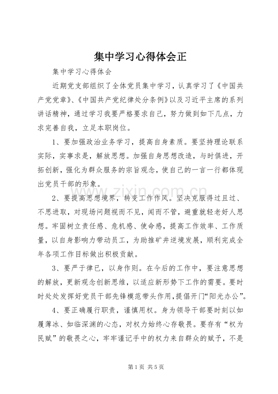 集中学习心得体会正.docx_第1页