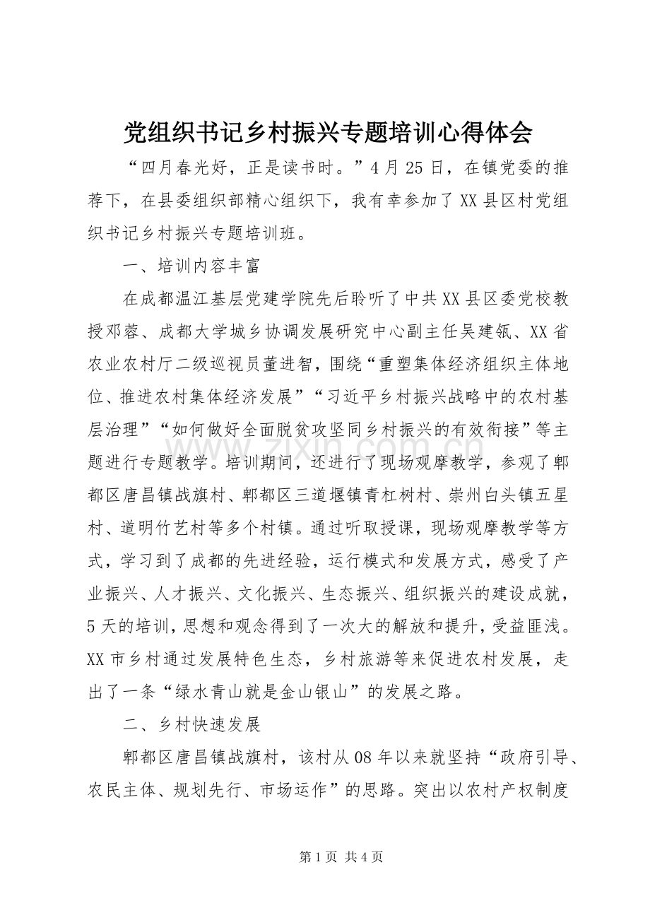 党组织书记乡村振兴专题培训心得体会.docx_第1页