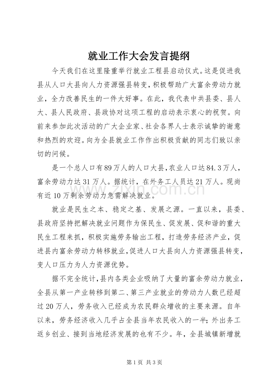 就业工作大会发言提纲.docx_第1页