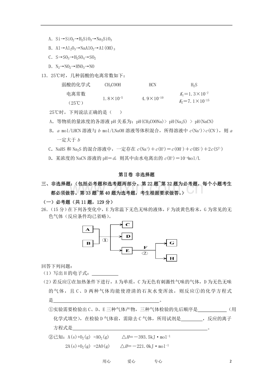 陕西省师大附中高考化学模拟试题.doc_第2页