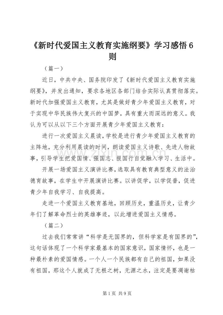 《新时代爱国主义教育实施纲要》学习感悟6则.docx_第1页