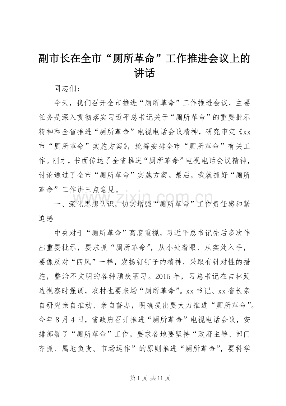 副市长在全市“厕所革命”工作推进会议上的讲话.docx_第1页