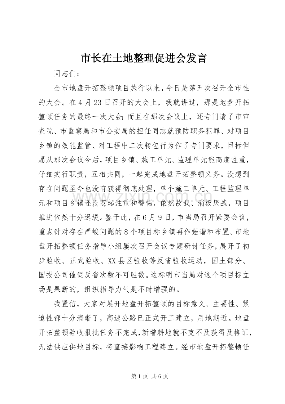 市长在土地整理促进会发言.docx_第1页