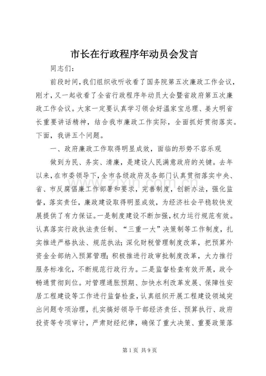 市长在行政程序年动员会发言.docx_第1页