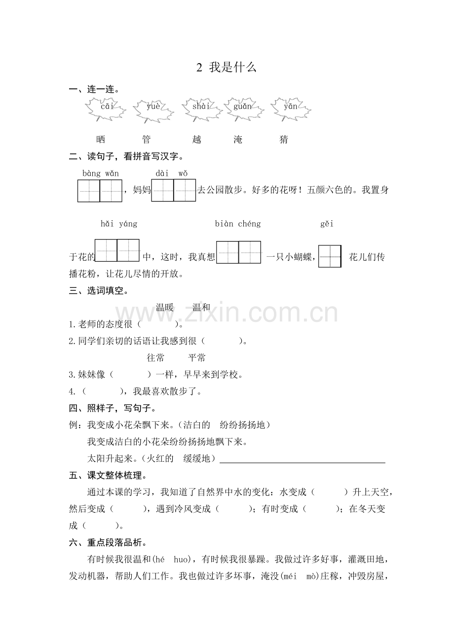 部编版二年级上册第2课我是什么练习题及答案.doc_第1页