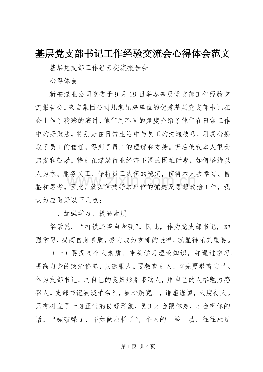 基层党支部书记工作经验交流会心得体会范文.docx_第1页