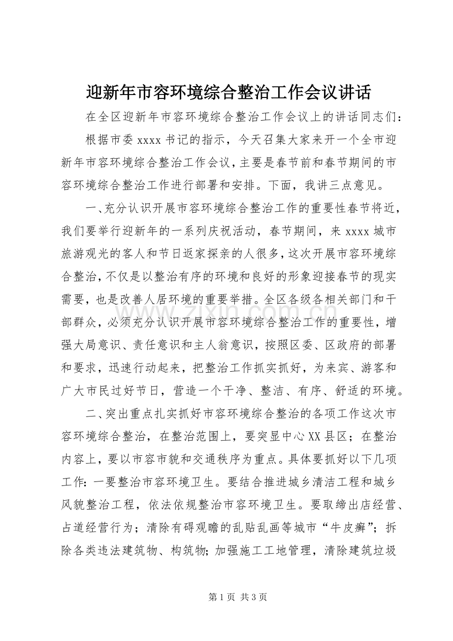 迎新年市容环境综合整治工作会议讲话.docx_第1页