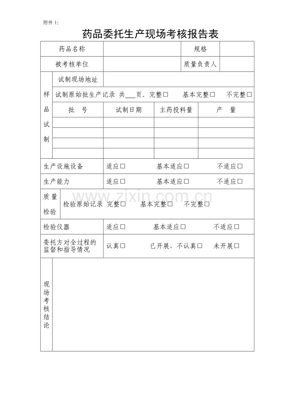 药品委托生产现场考核报告表.doc_第1页