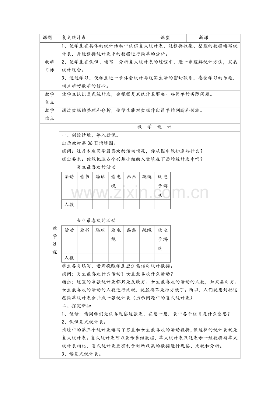 人教2011版小学数学三年级复式统计表.docx_第1页