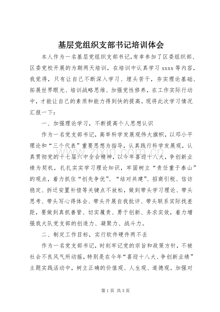 基层党组织支部书记培训体会.docx_第1页