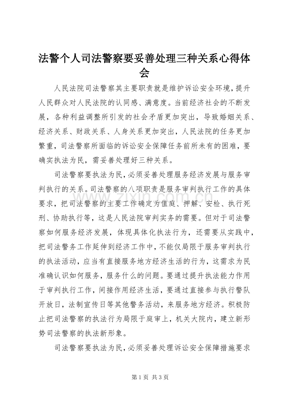 法警个人司法警察要妥善处理三种关系心得体会.docx_第1页