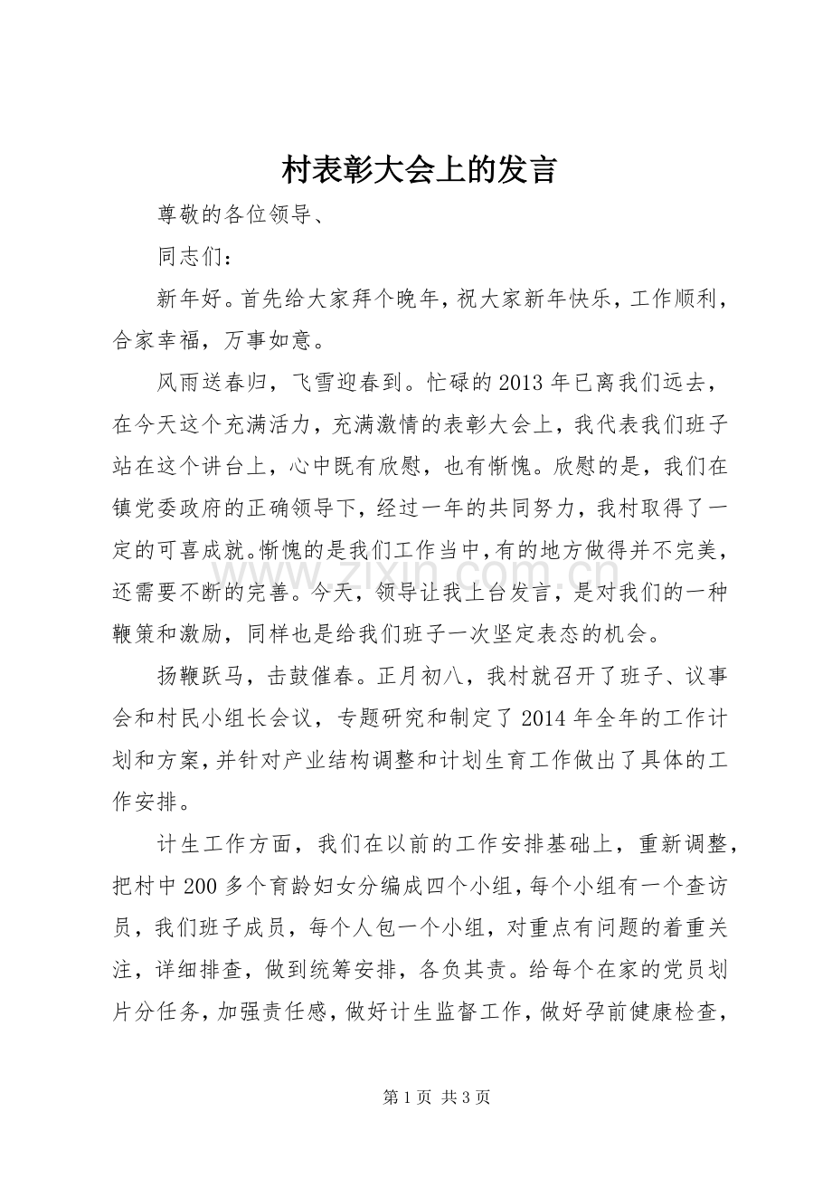 村表彰大会上的发言.docx_第1页