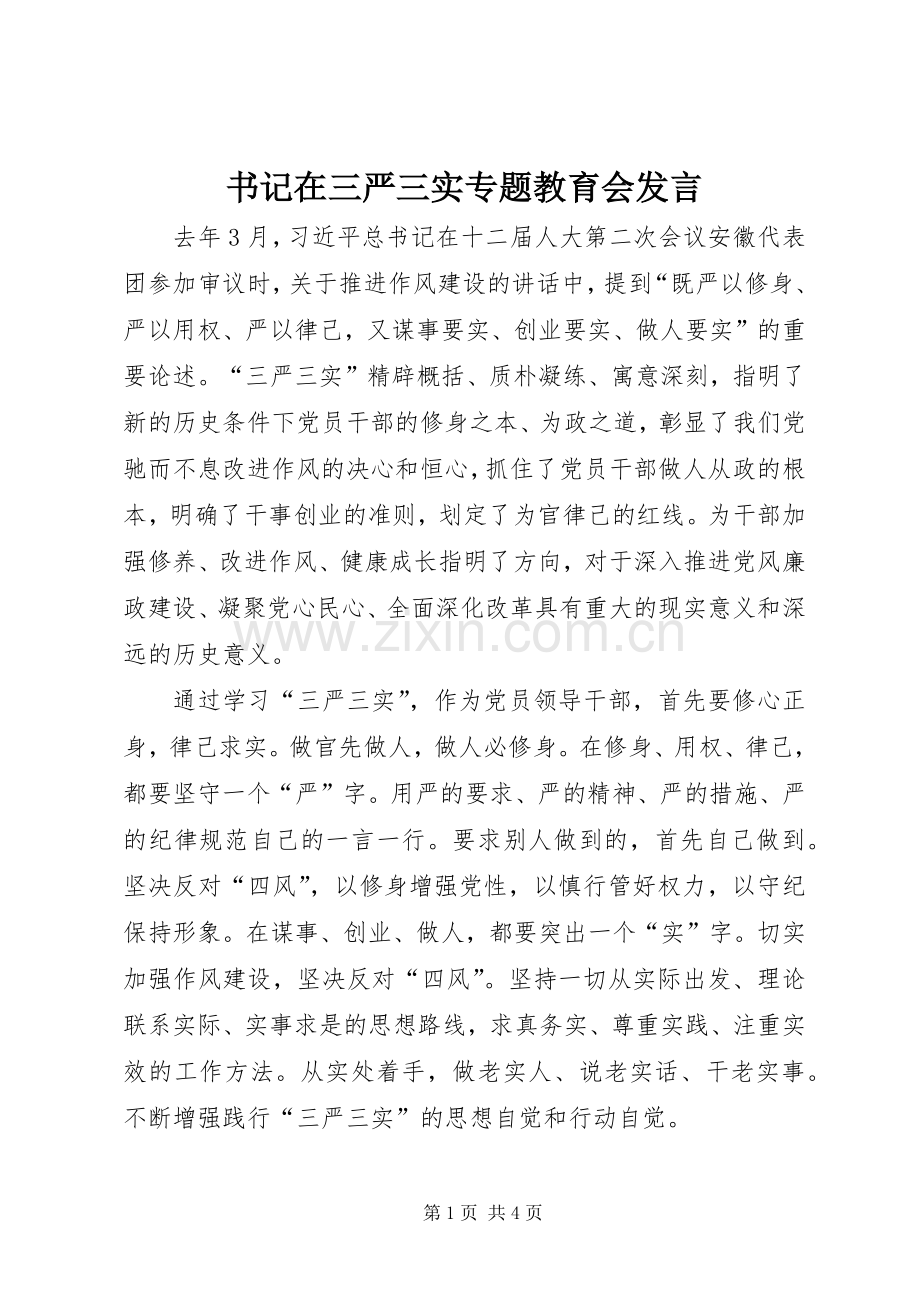 书记在三严三实专题教育会发言.docx_第1页