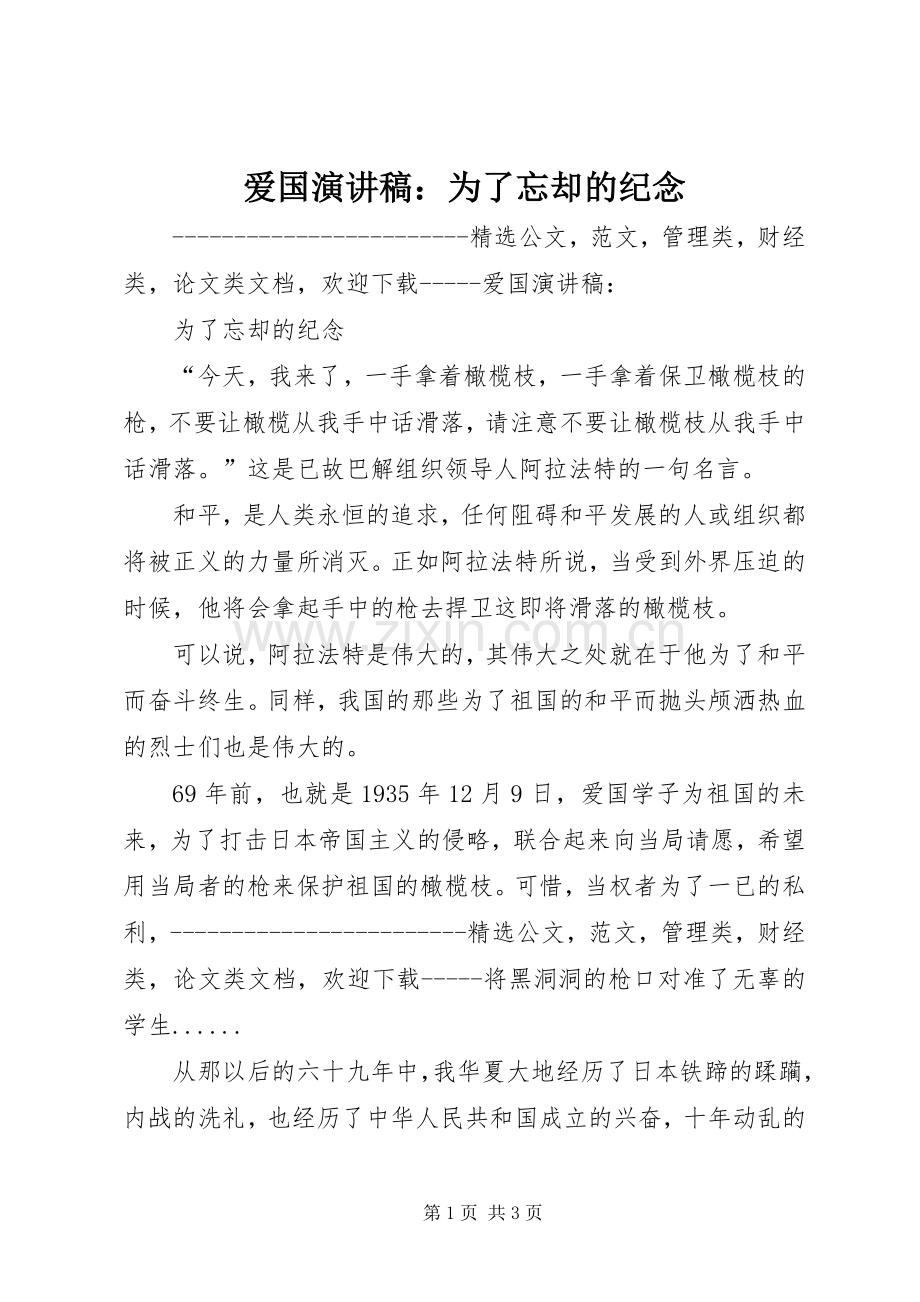 爱国演讲稿：为了忘却的纪念.docx_第1页