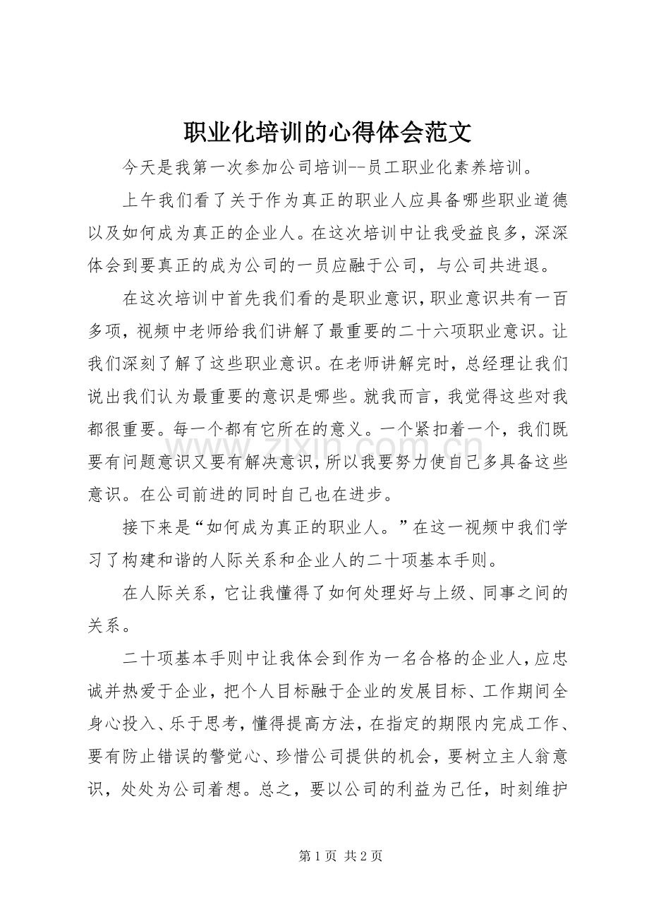 职业化培训的心得体会范文.docx_第1页