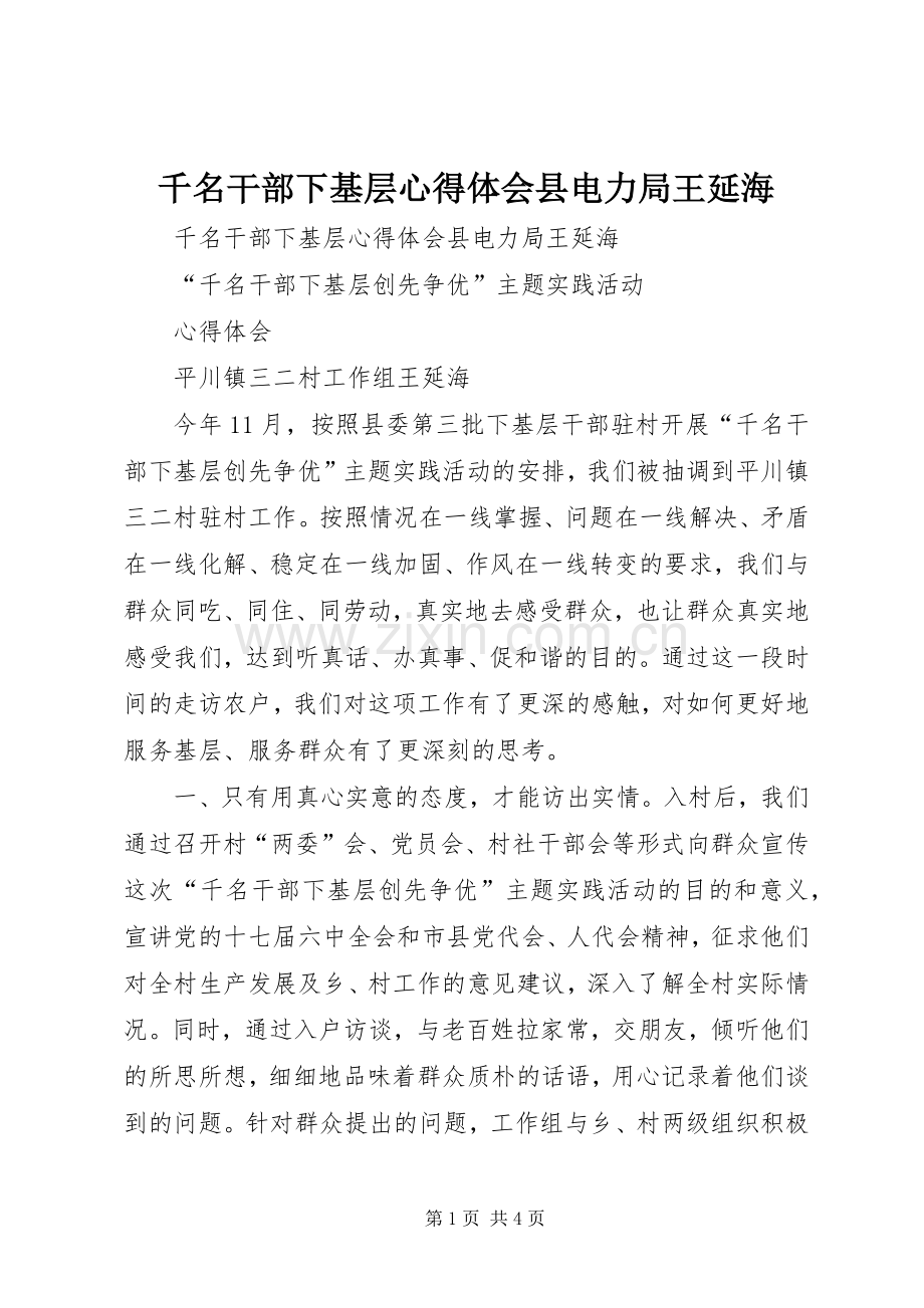 千名干部下基层心得体会县电力局王延海.docx_第1页