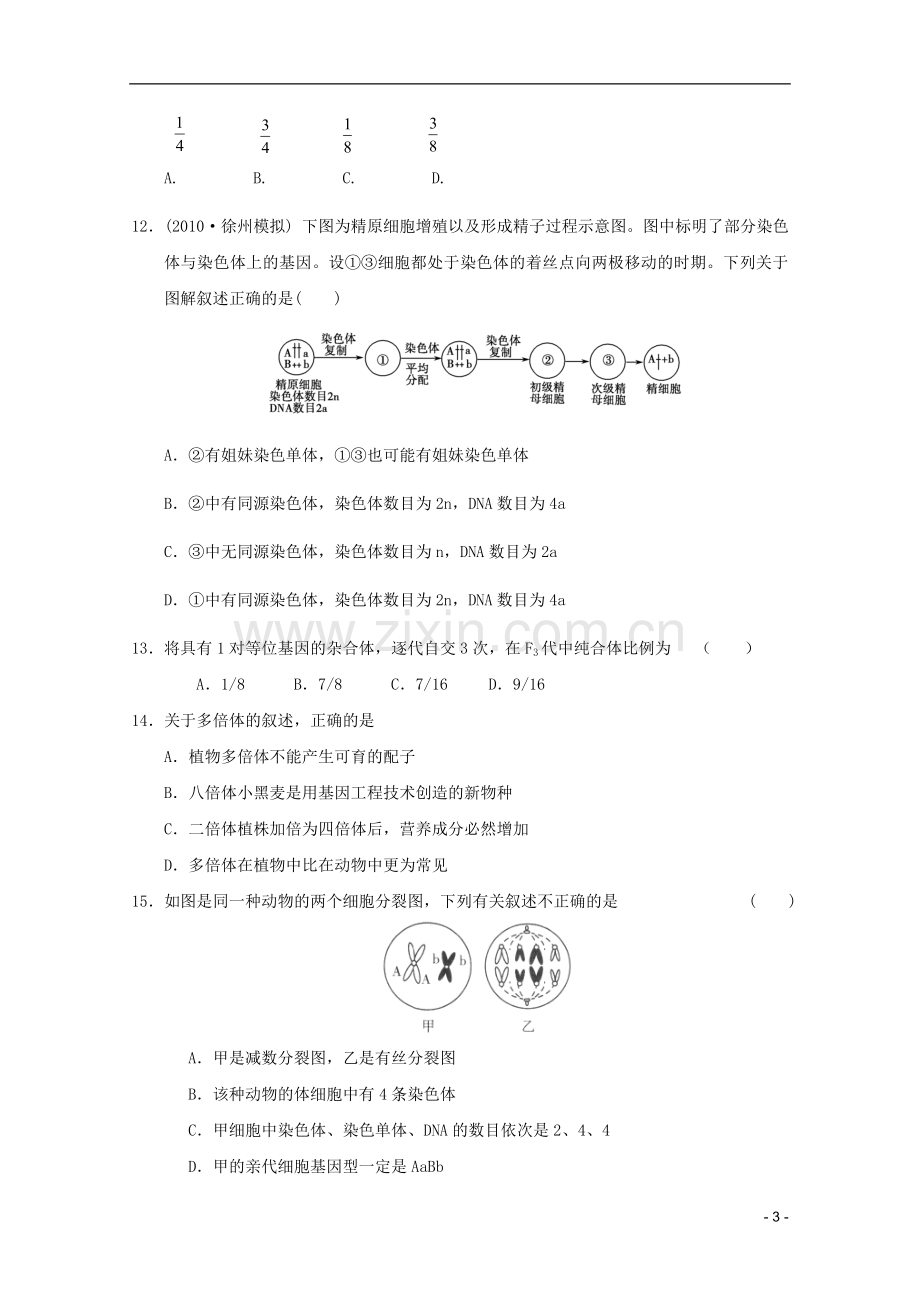 山东省2011-2012学年高中生物遗传与进化模块测试16-新人教版必修2.doc_第3页